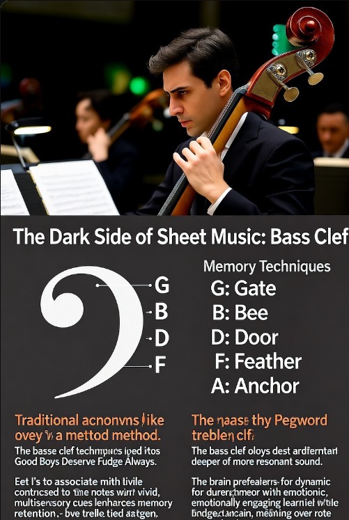 Bass clef staff showing line notes G-B-D-F-A for memorization